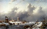 Famous Winter Paintings - A Frozen Winter Landscape With Skaters